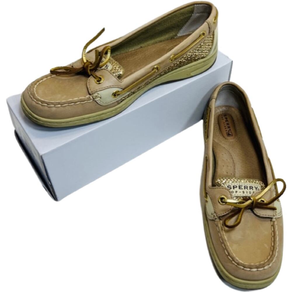 Sperry Metallic Glitter Gold Tan Angelfish TopSider Boat Shoes Loafers sz 8.5